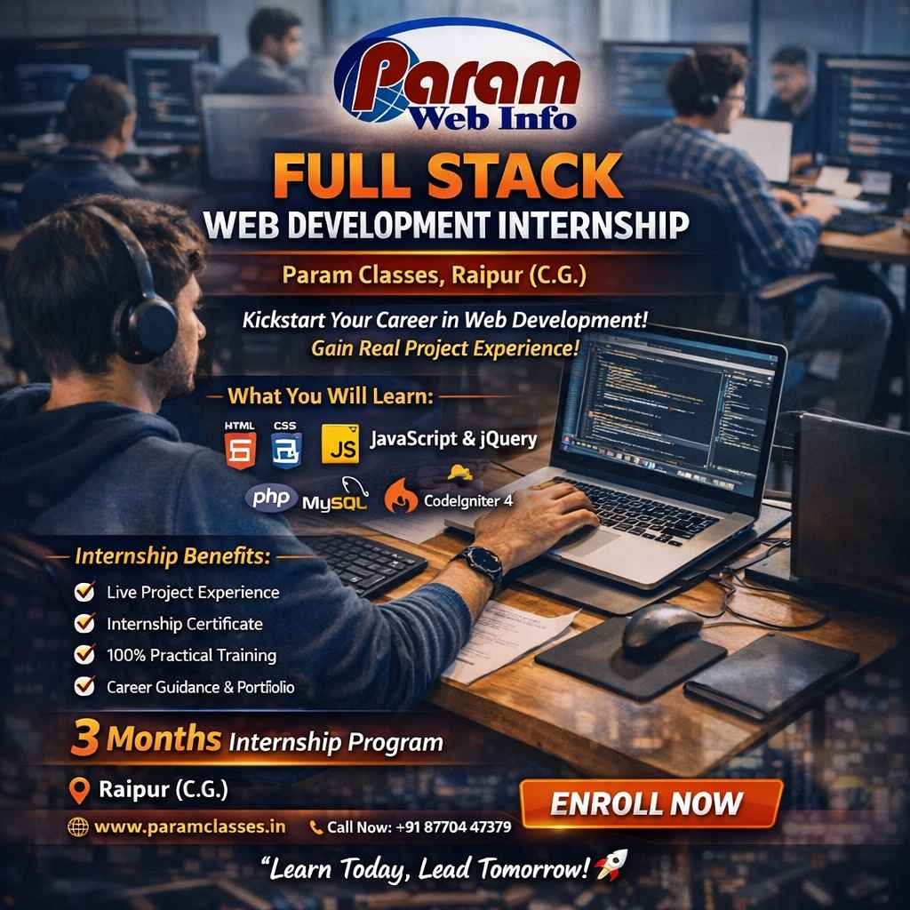 PHP Full Stack Web Development Internship in Raipur with Paramclasses